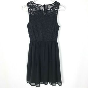 Lily Rose girls/youth/Junior Lace Chiffon Mini Dress Black Sleeveless Lined-XS